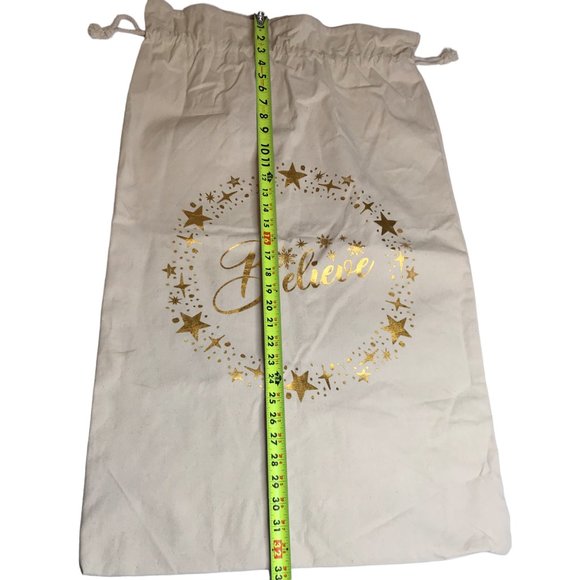 New JUMBO Canvas Tote Christmas Santa's Toy Bag "Believe" Gold Letters Cotton - Picture 8 of 9